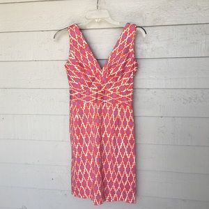 Lesley Evers Red Orange & Purple Geo Print Sheath